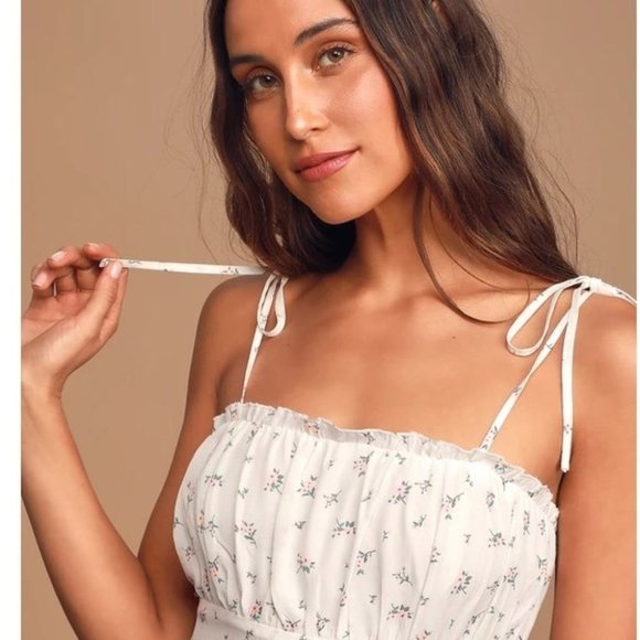 Lulus Wildflower  White Floral Print Tie-Strap Mini Dress - Picture 3 of 11